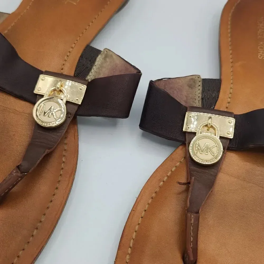 MICHAEL Michael Kors Hamilton Flat Slide Sandals - Walnut Java 9